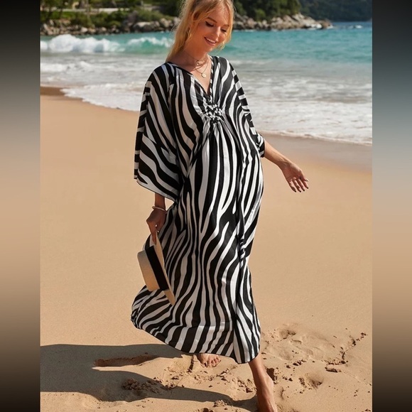Zebra Print Swimsuit Coverup Kimono Dress - Picture 3 of 3